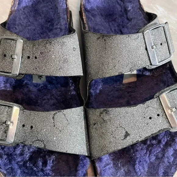 Birkenstock Silver Sandals with Purple Lining - Picture 6 of 11